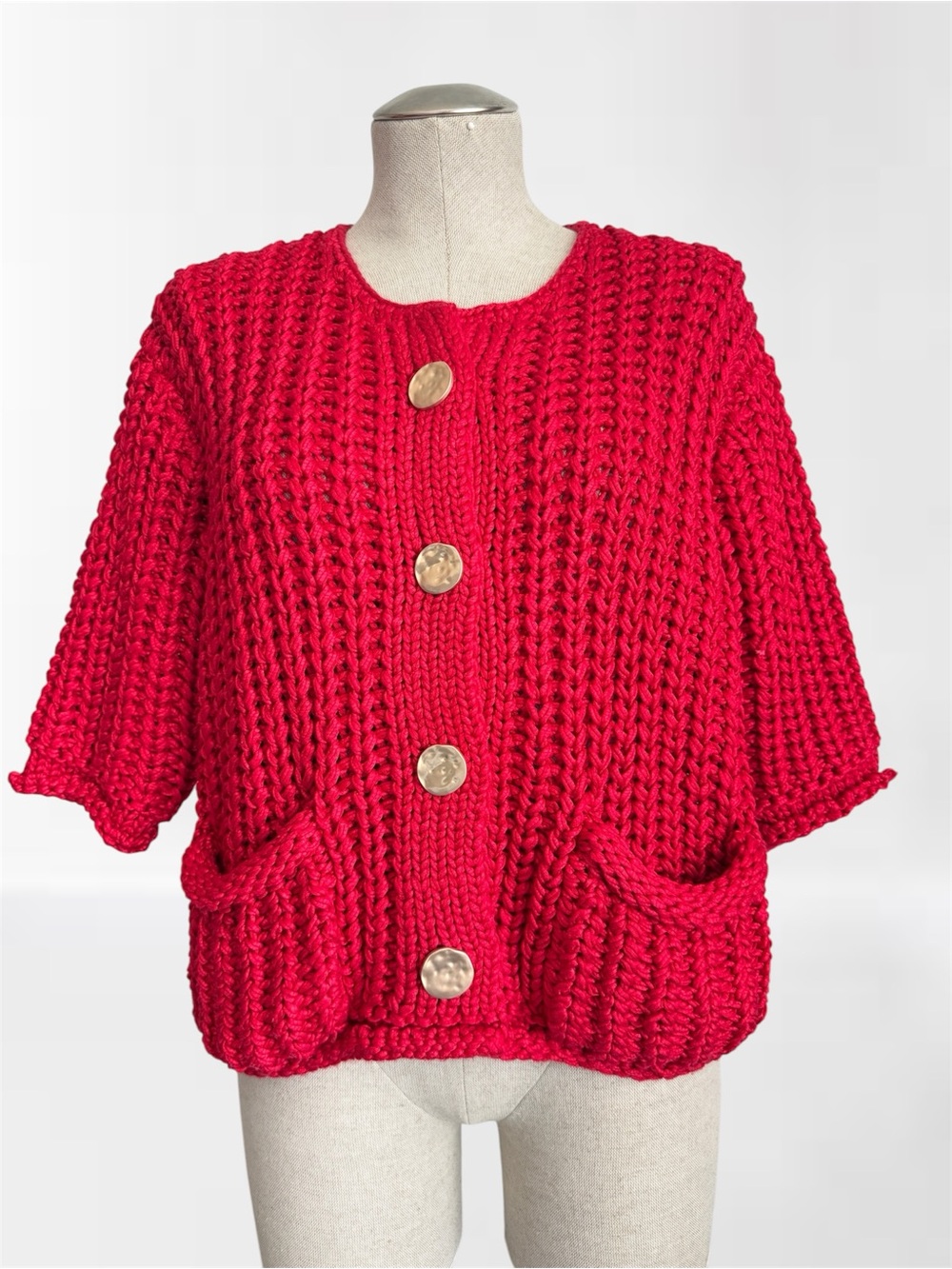 Böhme Brenda Chunky Knit Button Cardigan Red L